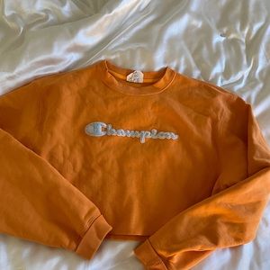 Yellow/Orange Champion cropped hoodie/sweatshirt
